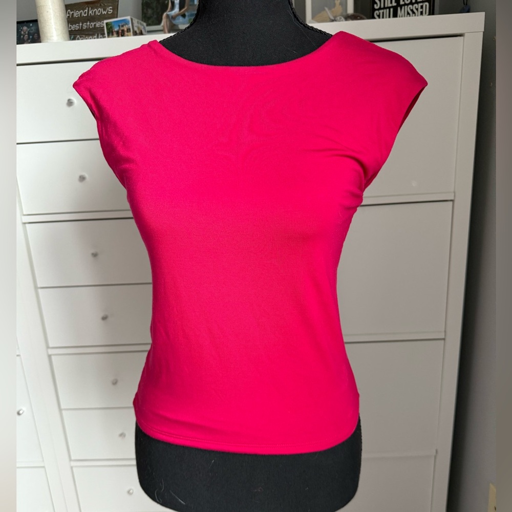 Vibrant Pink Cap Sleeve Top with low back, brand new with tags